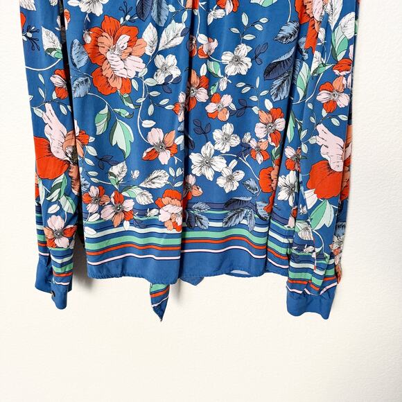 [Anthropologie] Maeve Elan Scarf Print Floral Button Down Tie Front Blouse Sz 10 - Picture 8 of 13